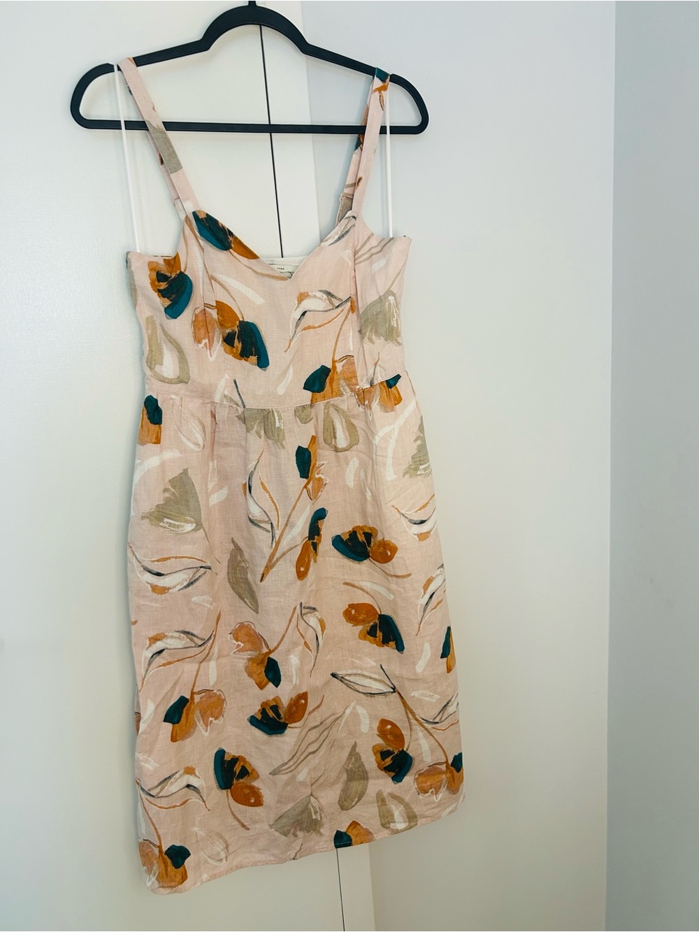 Rachel Zoe Pink Floral Midi Dress with Mustard & Teal Accents